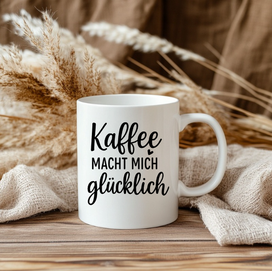 Kaffee macht mich glücklich Tasse – Lustige Kaffeetasse | Geschenk für Kaffeeliebhaber | Keramikbecher | Büro | Homeoffice