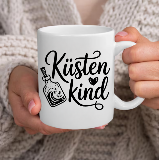 Küstenkind Tasse – Maritime Keramiktasse mit Flaschenpost | Nordsee Geschenk | Ostsee Becher | Meerliebe | Küstenliebe