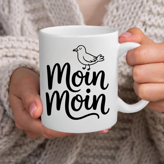 Moin Moin Tasse – Maritime Keramiktasse mit Möwe | Nordsee Geschenk | Ostsee Becher | Küstenliebe | Kaffeebecher