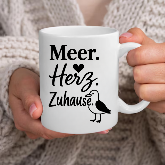 Meer Herz Zuhause Tasse | Maritime Möwen Tasse | Küstenliebe Geschenk für Nordsee- und Ostsee-Fans