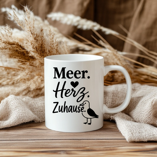Meer Herz Zuhause Tasse | Maritime Möwen Tasse | Küstenliebe Geschenk für Nordsee- und Ostsee-Fans