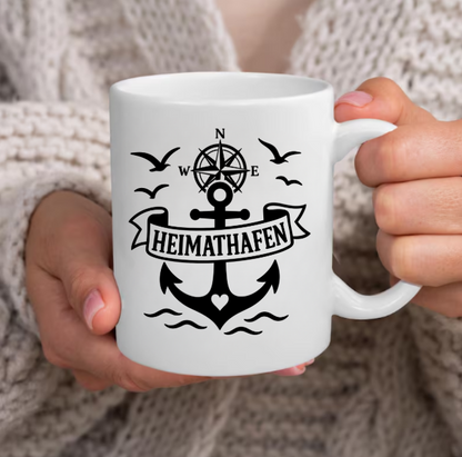 Heimathafen Tasse | Maritime Anker Tasse mit Kompass | Nordsee Geschenk für Küstenliebhaber und Meerfans