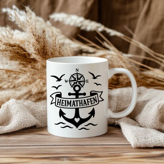Heimathafen Tasse | Maritime Anker Tasse mit Kompass | Nordsee Geschenk für Küstenliebhaber und Meerfans
