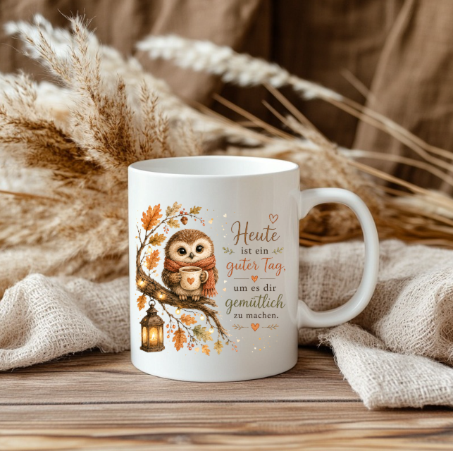 Eulen Tasse Herbst | Gemütliche Kaffee Tasse mit Spruch & Eulenmotiv