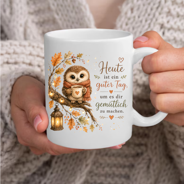 Eulen Tasse Herbst | Gemütliche Kaffee Tasse mit Spruch & Eulenmotiv