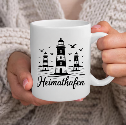 Heimathafen Tasse mit Leuchtturm – Maritime Kaffeetasse | Nordsee Ostsee Geschenk | Küstenliebe Becher für Meerliebhaber