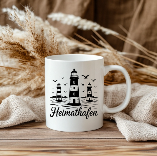 Heimathafen Tasse mit Leuchtturm – Maritime Kaffeetasse | Nordsee Ostsee Geschenk | Küstenliebe Becher für Meerliebhaber