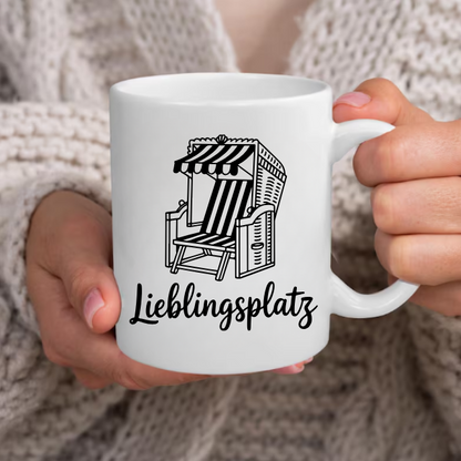 Lieblingsplatz Strandkorb Tasse – Strandkorb Keramiktasse | Maritime Tasse | Nordsee Ostsee Geschenk | Strandliebhaber | Küsten Deko | Kaffeebecher