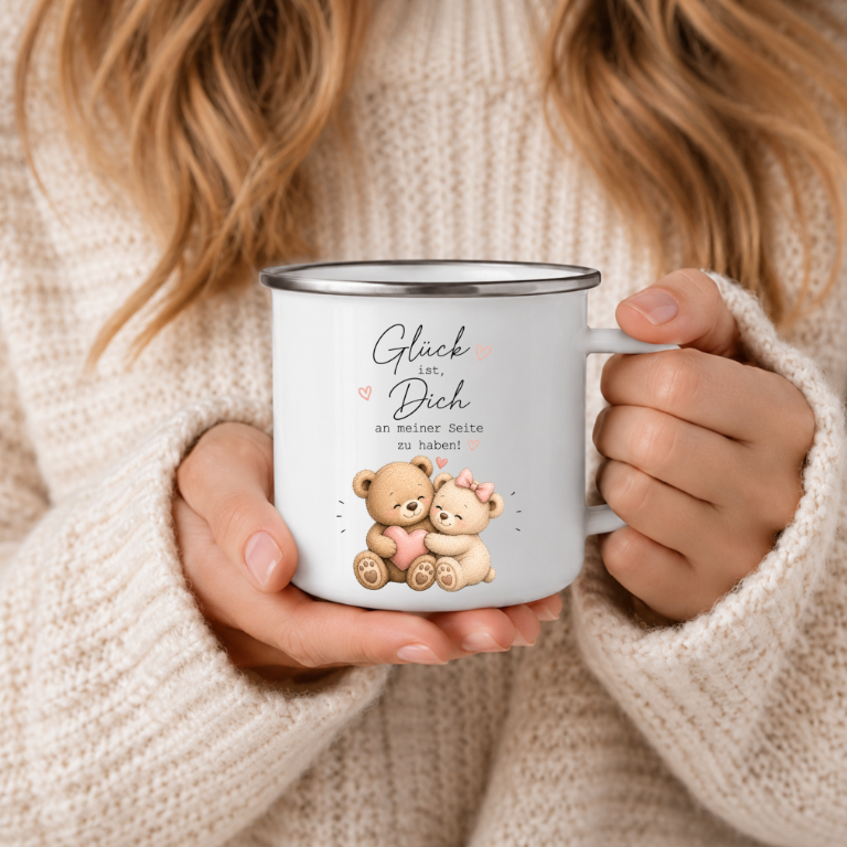 Glück ist Dich an meiner Seite zu haben – Bären Paar | Geschenk für Partner, Lieblingsmensch | Camping Becher 350 ml