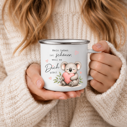 Mein Leben ist schöner, weil es Dich gibt | Koala Tasse mit Herz | Geschenk für Lieblingsmensch, Freundin & Partner 350 ml