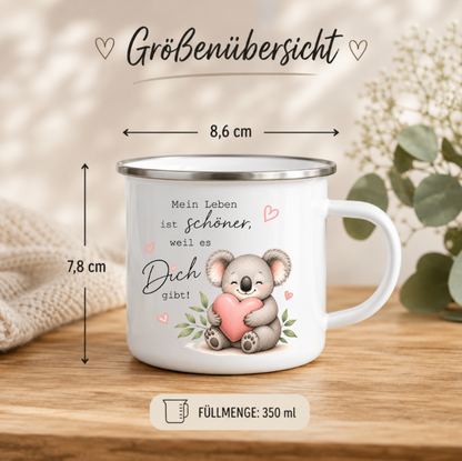 Mein Leben ist schöner, weil es Dich gibt | Koala Tasse mit Herz | Geschenk für Lieblingsmensch, Freundin & Partner 350 ml