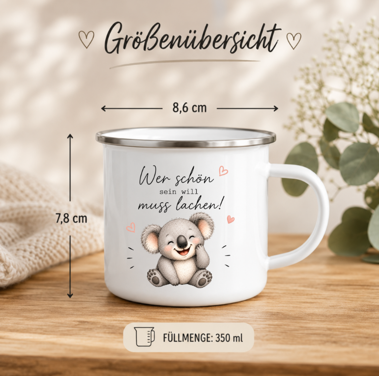 Wer schön sein will muss lachen | Lustige Koala Tasse | Geschenk für Freundin, Kollegen & Lieblingsmensch 350 ml