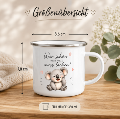 Wer schön sein will muss lachen | Lustige Koala Tasse | Geschenk für Freundin, Kollegen & Lieblingsmensch 350 ml