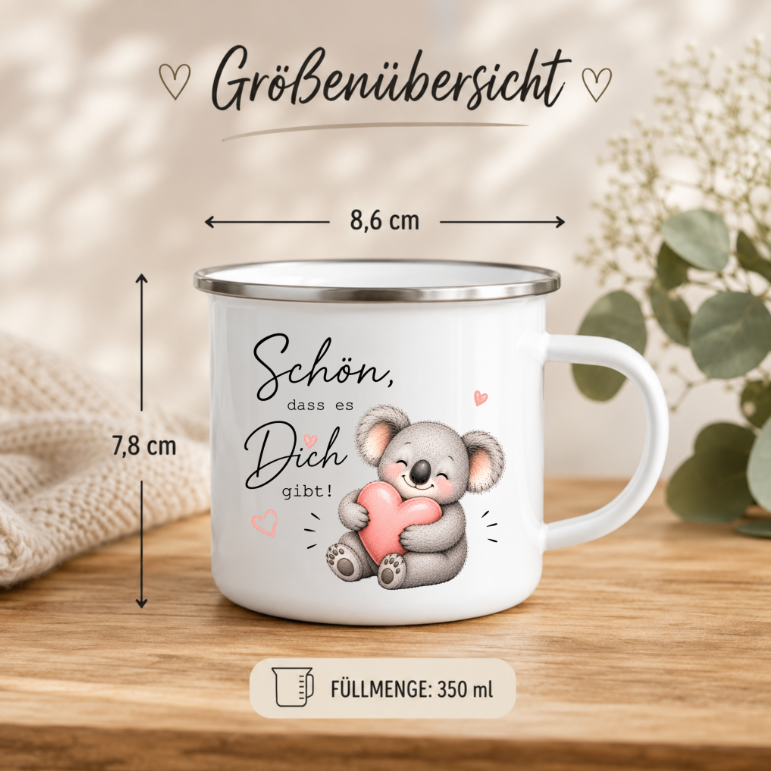 Schön, dass es Dich gibt | Süße Koala Tasse mit Herz | Geschenk für Lieblingsmensch, Freundin & Familie 350 ml