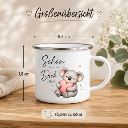Schön, dass es Dich gibt | Süße Koala Tasse mit Herz | Geschenk für Lieblingsmensch, Freundin & Familie 350 ml