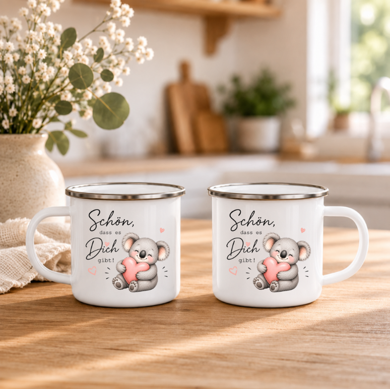 Schön, dass es Dich gibt | Süße Koala Tasse mit Herz | Geschenk für Lieblingsmensch, Freundin & Familie 350 ml