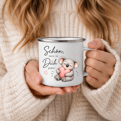 Schön, dass es Dich gibt | Süße Koala Tasse mit Herz | Geschenk für Lieblingsmensch, Freundin & Familie 350 ml