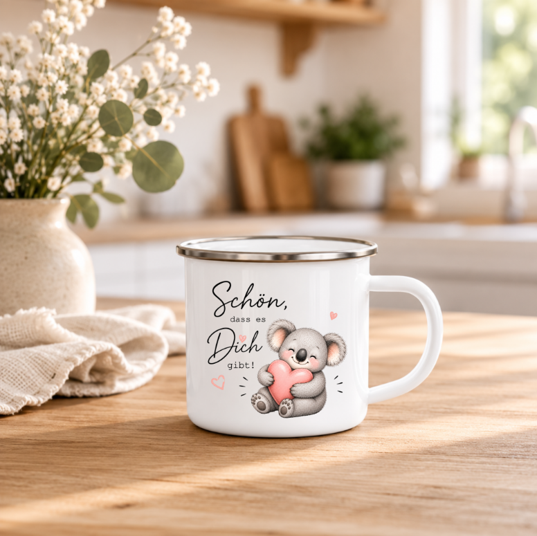 Schön, dass es Dich gibt | Süße Koala Tasse mit Herz | Geschenk für Lieblingsmensch, Freundin & Familie 350 ml