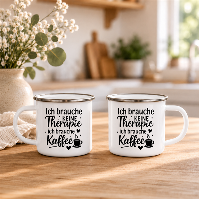 Ich brauche keine Therapie ich brauche Kaffee | Lustige Kaffeetasse | Geschenk für Kaffeeliebhaber | Camping Becher Emaille Tasse