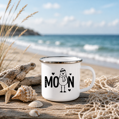 Moin Möwe | Maritime Tasse Nordsee Ostsee | Küstenkind Geschenk | Camping Emaille Becher 350 ml Emaille Tasse
