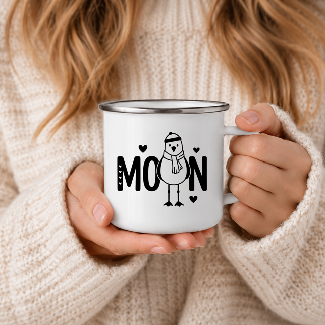 Moin Möwe | Maritime Tasse Nordsee Ostsee | Küstenkind Geschenk | Camping Emaille Becher 350 ml Emaille Tasse