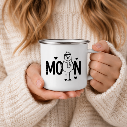Moin Möwe | Maritime Tasse Nordsee Ostsee | Küstenkind Geschenk | Camping Emaille Becher 350 ml Emaille Tasse