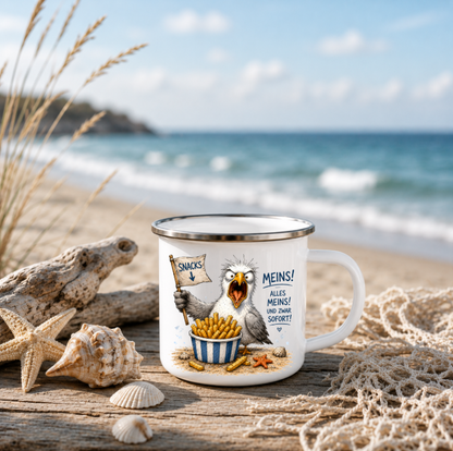 Snacks meins | Maritime Tasse Nordsee Ostsee | Camping Emaille Becher 350 ml Emaille Tasse