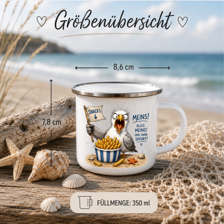 Snacks meins | Maritime Tasse Nordsee Ostsee | Camping Emaille Becher 350 ml Emaille Tasse