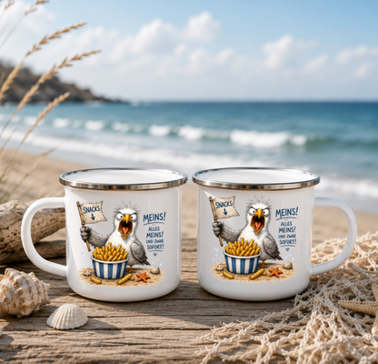 Snacks meins | Maritime Tasse Nordsee Ostsee | Camping Emaille Becher 350 ml Emaille Tasse