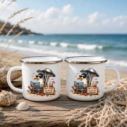 Nicht stören ich bin am Chillen |Emaille Tasse Lustige Möwe | Maritime Tasse Nordsee Ostsee | Camping Emaille Becher 350 ml Emaille Tasse