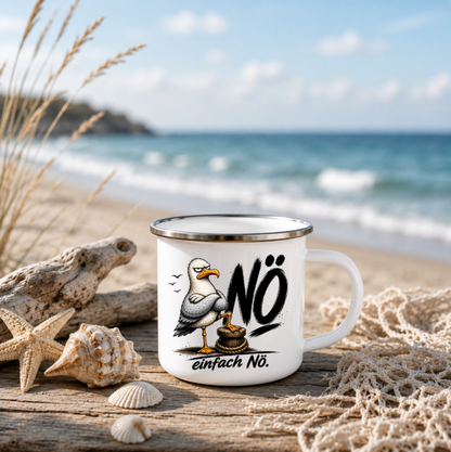 Nö einfach Nö |Emaille Tasse Lustige Möwe | Maritime Tasse Nordsee Ostsee | Camping Emaille Becher 350 ml Emaille Tasse