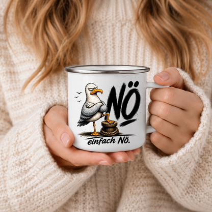 Nö einfach Nö |Emaille Tasse Lustige Möwe | Maritime Tasse Nordsee Ostsee | Camping Emaille Becher 350 ml Emaille Tasse