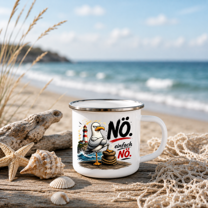 Nö einfach Nö 2 |Emaille Tasse Lustige Möwe | Maritime Tasse Nordsee Ostsee | Camping Emaille Becher 350 ml Emaille Tasse