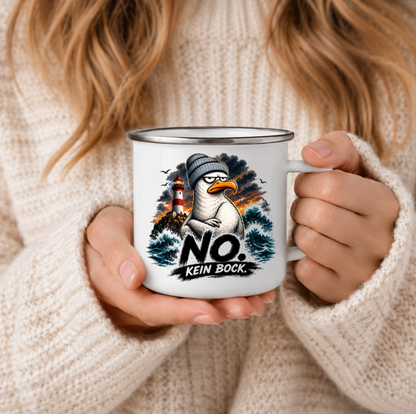 NO. Kein Bock. 2 |Emaille Tasse Lustige Möwe | Maritime Tasse Nordsee Ostsee