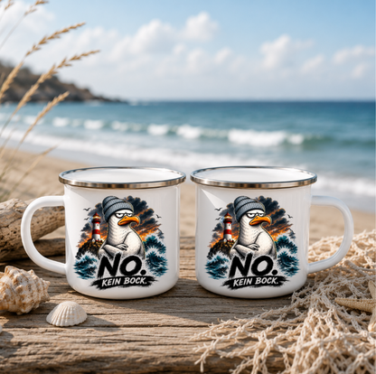 NO. Kein Bock. 2 |Emaille Tasse Lustige Möwe | Maritime Tasse Nordsee Ostsee