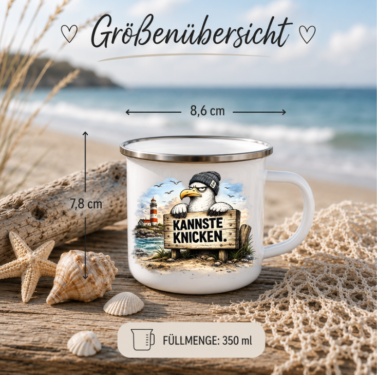 Kannste knicken |Emaille Tasse Lustige Möwe | Maritime Tasse Nordsee Ostsee