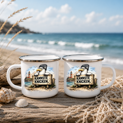 Kannste knicken |Emaille Tasse Lustige Möwe | Maritime Tasse Nordsee Ostsee