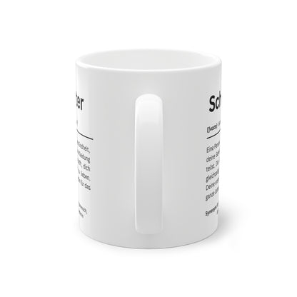Seitenansicht der Tasse „Schwester Definition“ mit hochwertigem Druck