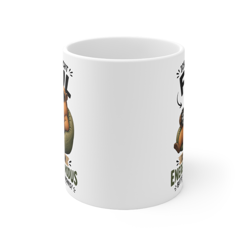 Weiße Capybara Tasse mit Energiesparmodus Spruch – Produktansicht
