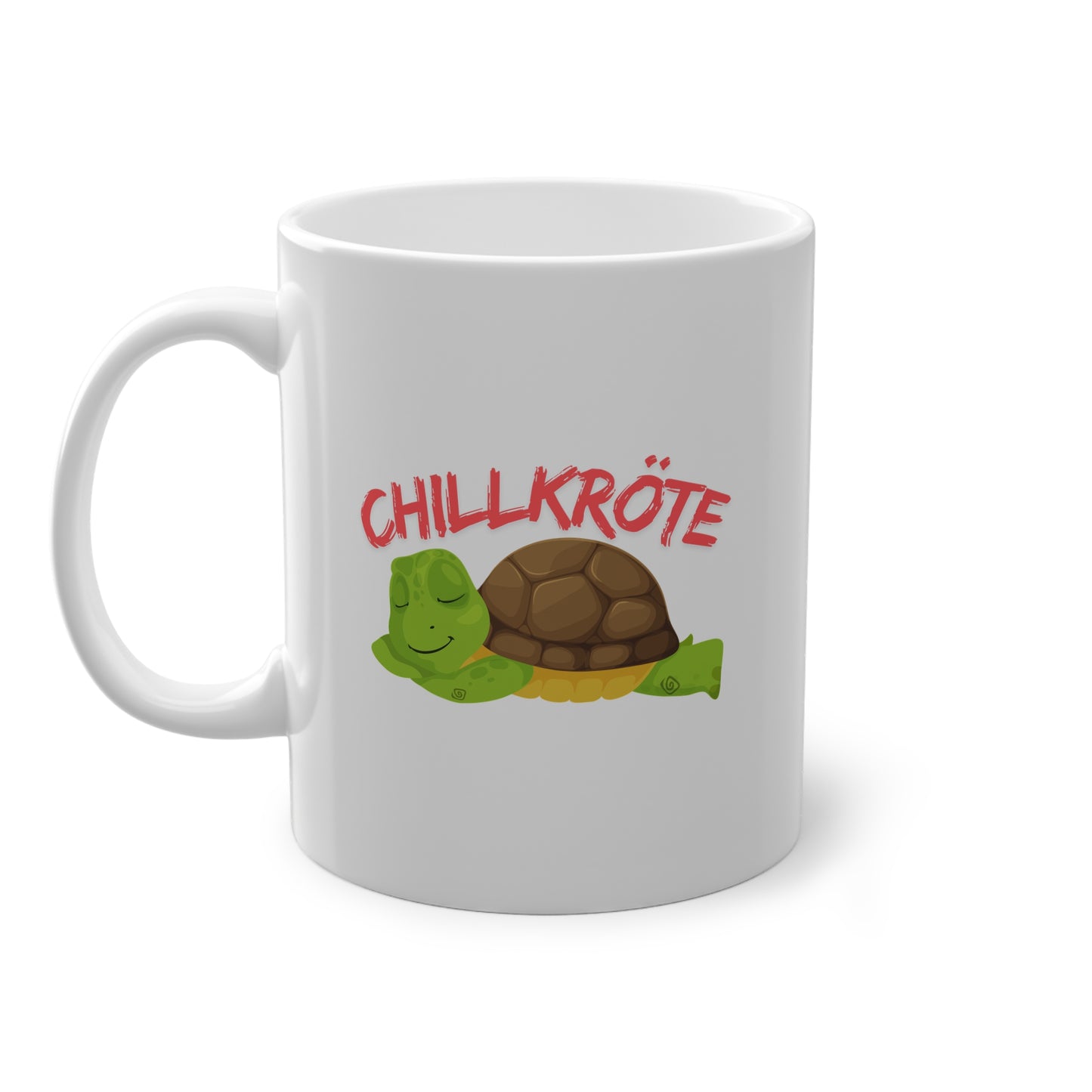 Weiße Keramiktasse mit niedlicher Schildkröte und Schriftzug „Chillkröte“