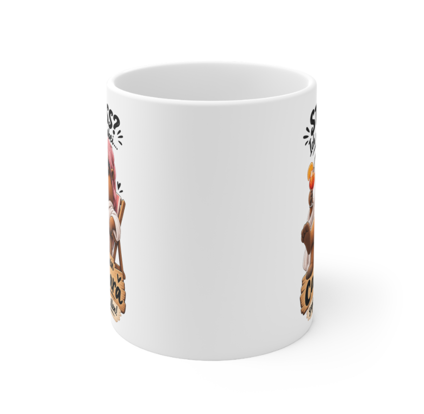 Weiße Tasse mit Capybara Motiv in seitlicher Ansicht und umlaufendem Druck