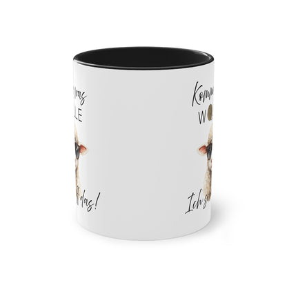 Lustige Tasse mit Schaf Motiv und Spruch
