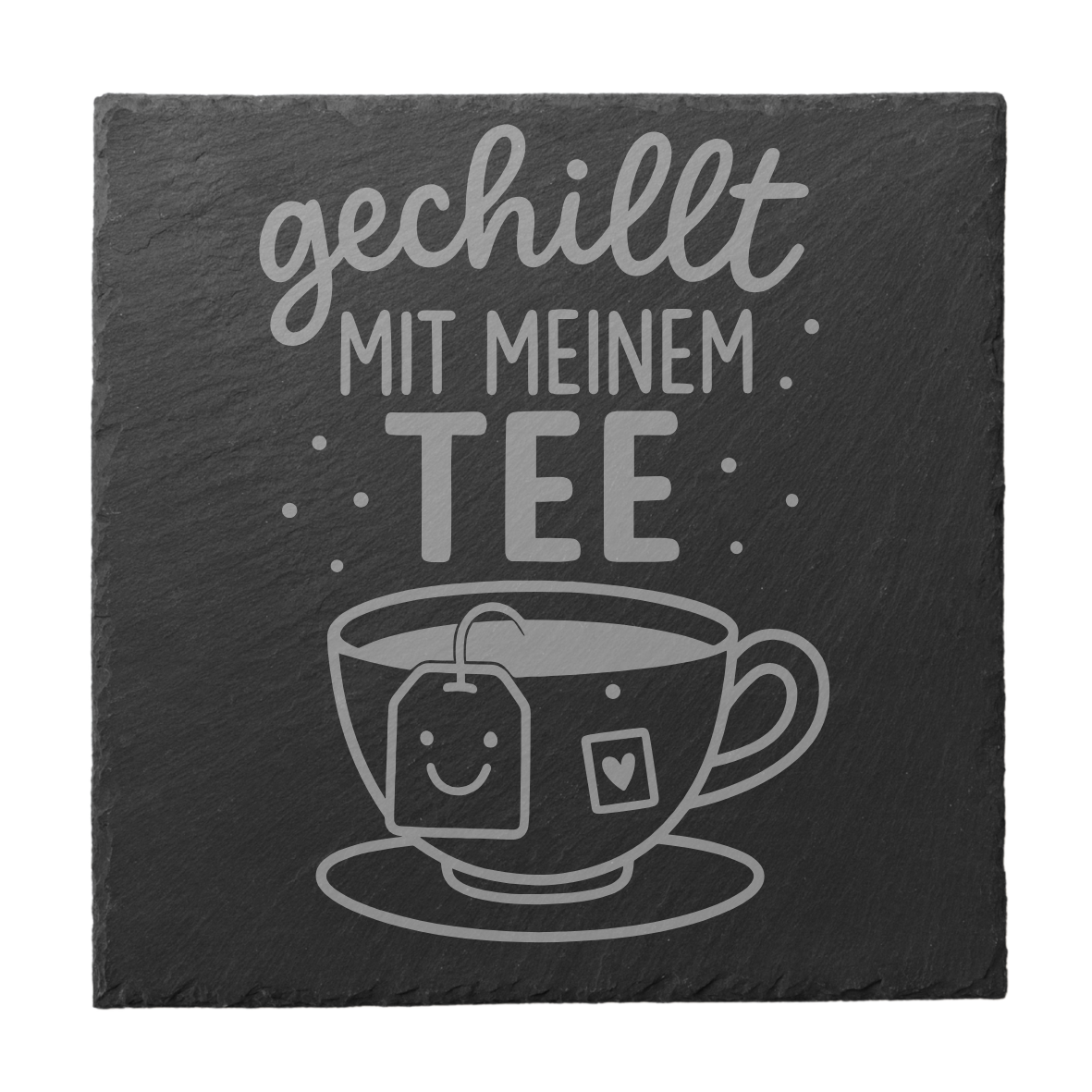 Schiefer Untersetzer gechillt mit meinem Tee, Runder Tee Untersetzer mit Teebeutel Gesicht, Gravierter Naturschiefer Untersetzer für entspannte Momente, Selfcare Geschenk mit Tee Motiv, Dekorativer Schiefer Untersetzer mit lustigem Teedesign