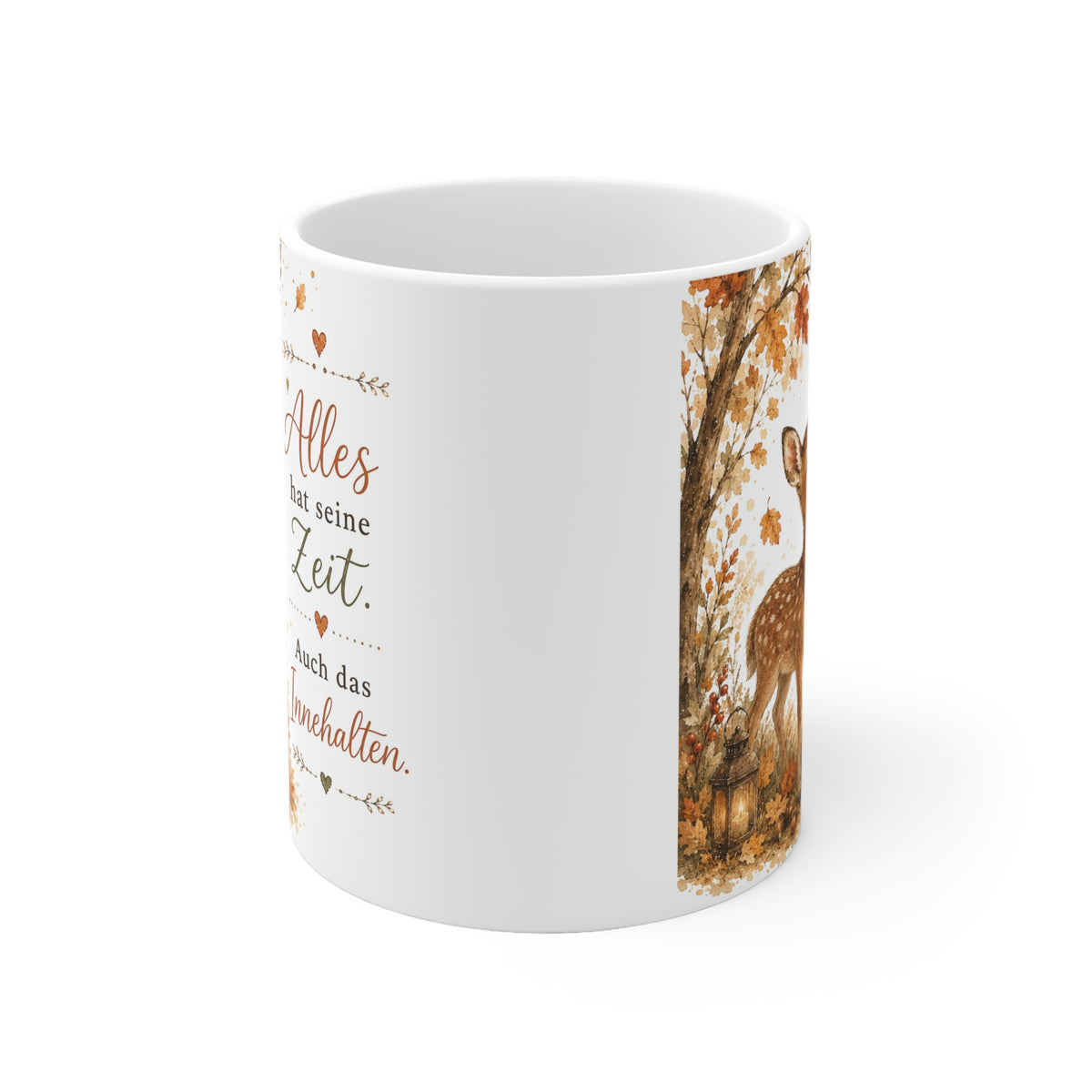 „Alles hat seine Zeit. Auch das Innehalten.“ - Herbst-Tasse mit Rehkitz