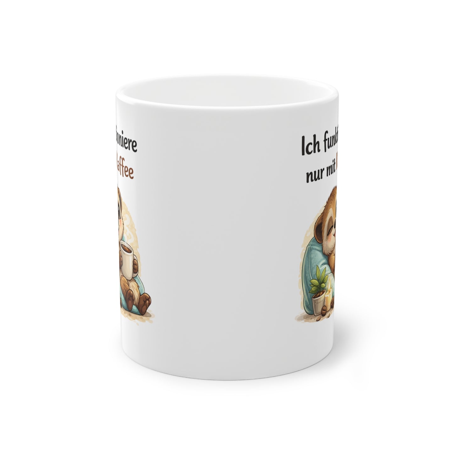 Erdmännchen Tasse mit Spruch Ich funktioniere nur mit Kaffee lustige Kaffeetasse Geschenk Büro Kollegen