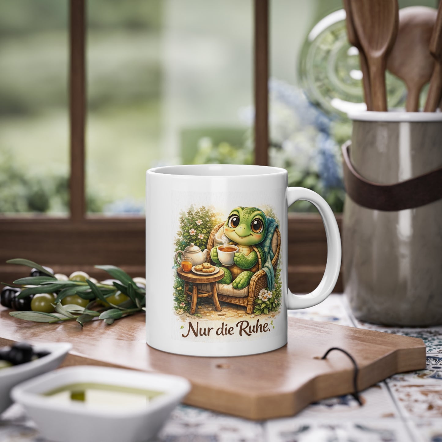 schildkröten tasse in gemütlicher küchen szene