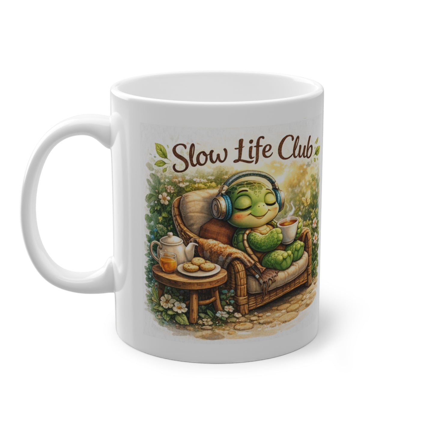 slow life club tasse schildkröte mit kopfhörern