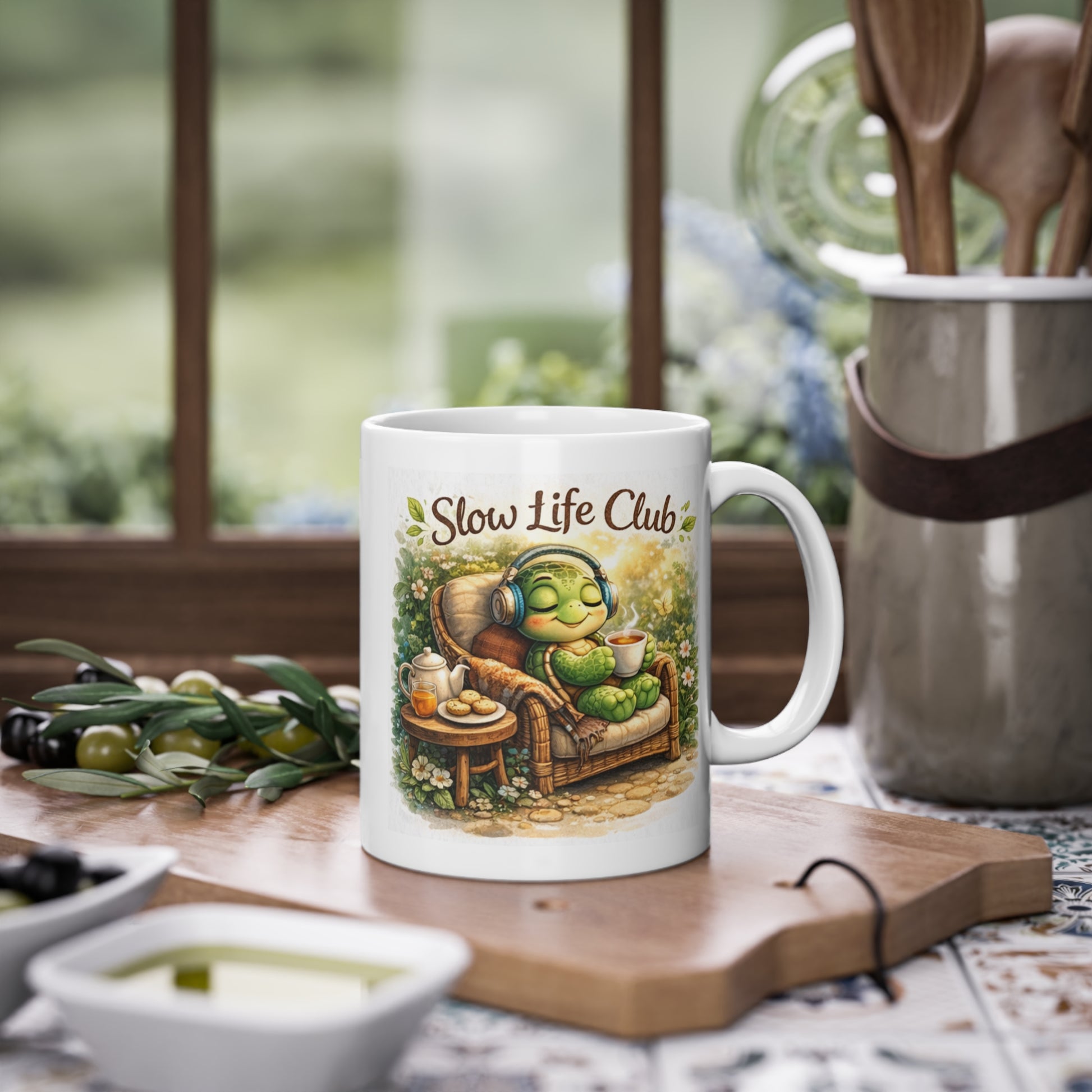 cozy tasse mit musik und entspannter atmosphäre