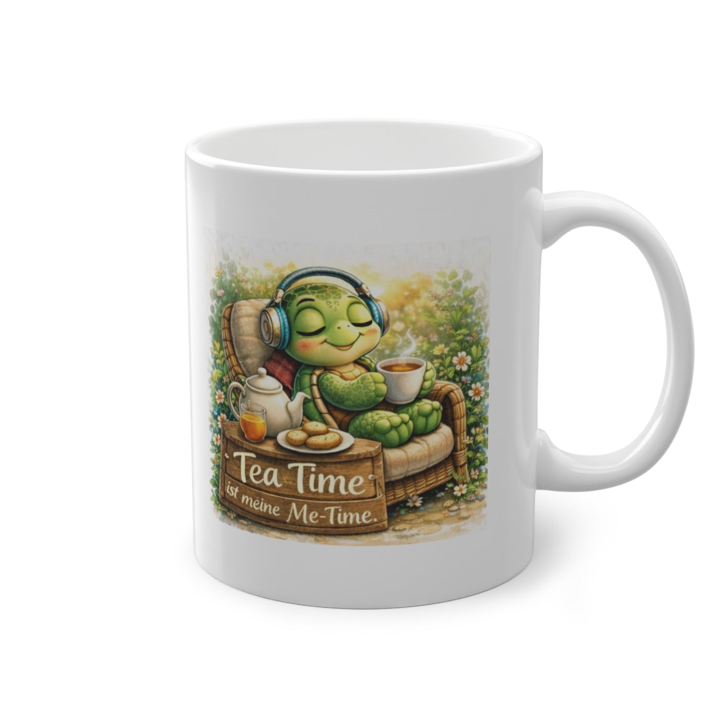selfcare tasse mit niedlicher schildkröte und kopfhörern
